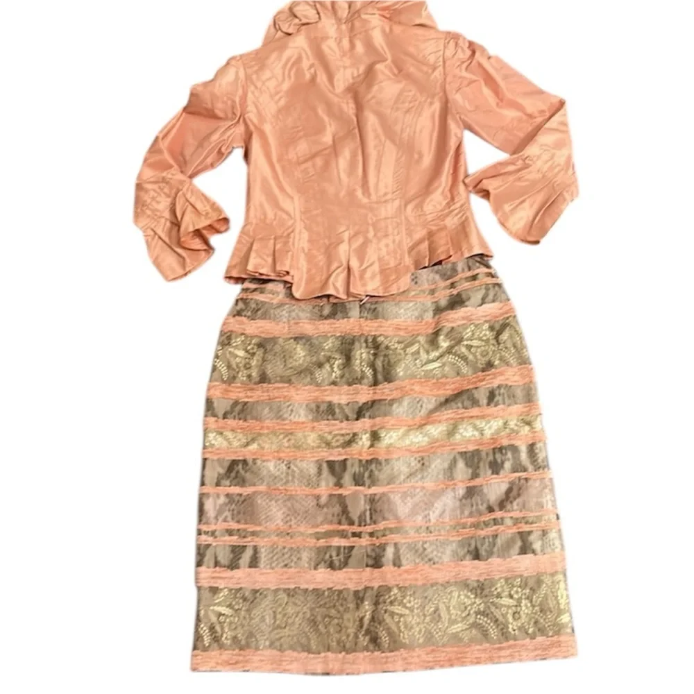 Rickie Freeman for Teri Jon Peach and Gold 2 Piece Dress - Picture 1 of 7